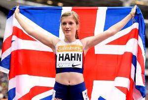 Sophie Hahn after the 400m T37 during day three of the Sainsbury's Anniversary Games at The Stadium at Queen Elizabeth Olympic Park, London. PRESS ASSOCIATION Photo. Picture date: Sunday July 26, 2015. See PA story ATHLETICS London. Photo credit should read: Martin Rickett/PA Wire. RESTRICTIONS: Editorial Use only, Any commercial use to be approved by British Athletics. Call +44 (0)1158 447447 for further information.