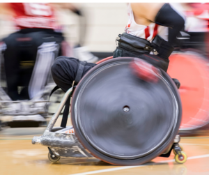Wheelchair Rugby Wheel of wheelchair moving at speed