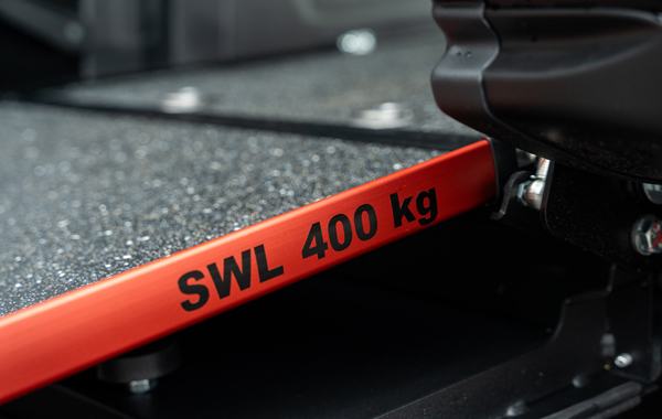 Close up of ramp showing SWL 400kg