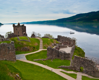 Castle ruins in Inverness along the banks of Loch Ness