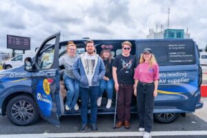 The whole gang pose by their hire WAV at the Eurotunnel.