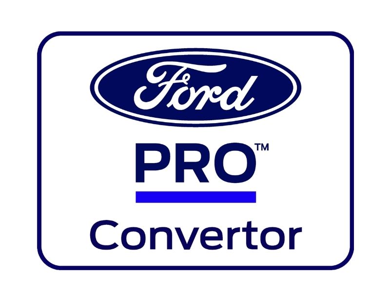 Ford PRO Converter logo with Ford in a blue oval above the words PRO and Converter in blue text, outlined by a blue rectangular border.